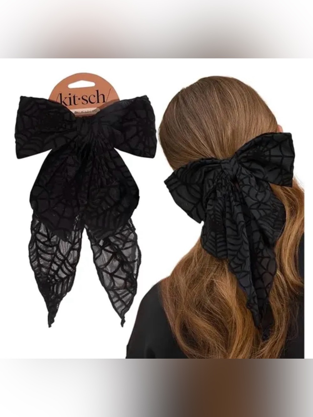 Kitsch Black Sheer Lace Bow Hair Tie